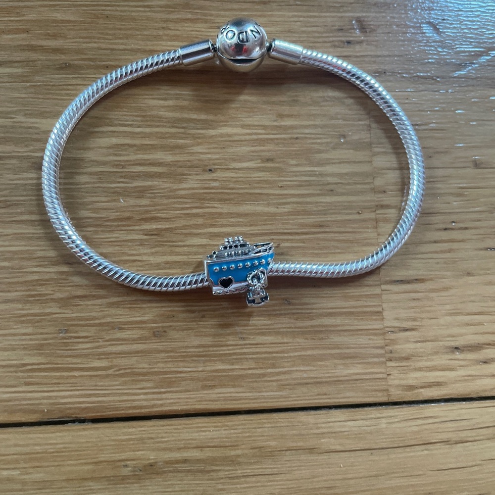 Pandora Silver Bracelet with Blue Cruise Ship Charm